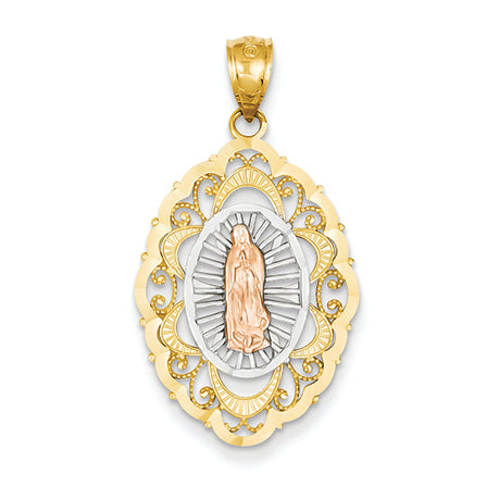 14K Gold Tri-color Our Lady of Guadalupe Pendant