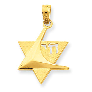 14K Gold Star of David w/ Cut-out Chai(Long life) Pendant