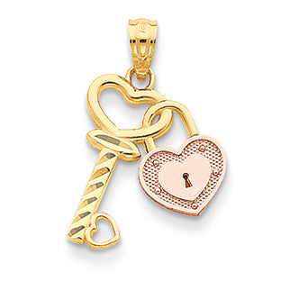 14K Gold Two-tone Heart Lock & Key Pendant
