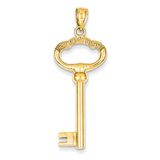 14K Gold 3-D Key with Key to my Heart Pendant