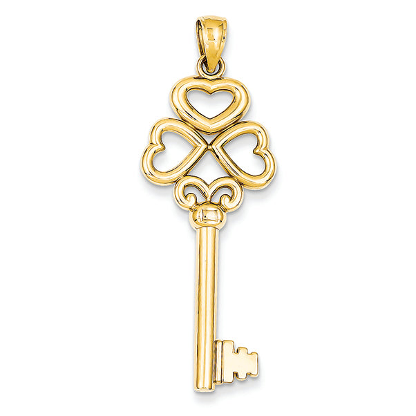 14K Gold Triple Heart Key with Key to my Heart Pendant