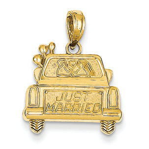 14K Gold Polished & Textured Just Married Pendant