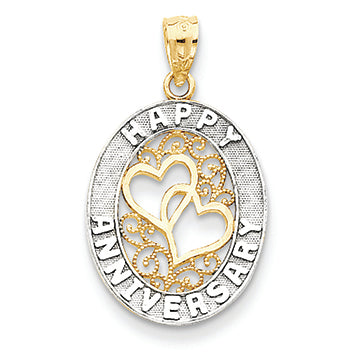 14K Gold & Rhodium Happy Anniversary Hearts Pendant