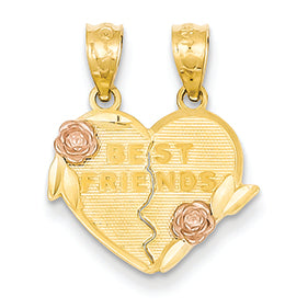 14K Gold Two-tone Best Friends break apart Heart Pendant