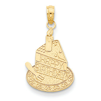 14K Gold Slice of Cake with Candle Happy Birthday Pendant
