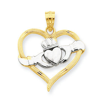 14K Gold & Rhodium Claddagh Heart Pendant