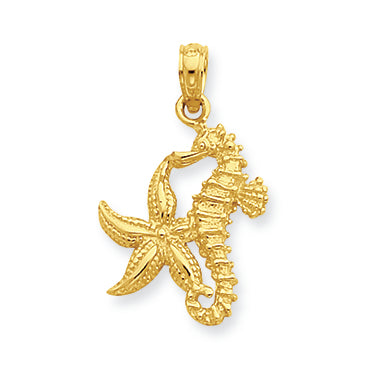 14K Gold Starfish and Seahorse Pendant