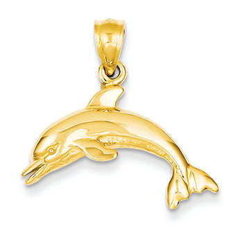 14K Gold Open Mouth Jumping Dolphin Pendant