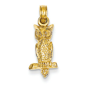 14K Gold 3-D Owl Pendant