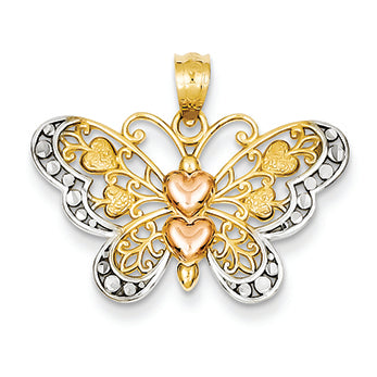 14K Gold & Rhodium Two-tone Butterfly Pendant
