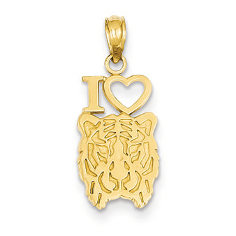 14K Gold I Heart Tiger Head Pendant