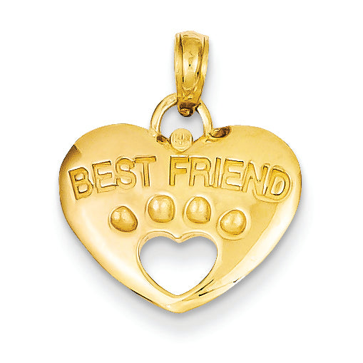 14K Gold Best Friend on Heart with Cut-Out Paw Pendant