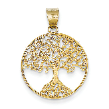 14K Gold Small Cut-out Hearts on Tree of Life Disc Pendant