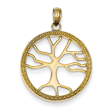 14K Gold Tree of Life in Round Frame Pendant