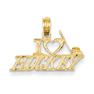 14K Gold yellow gold i love hockey charm