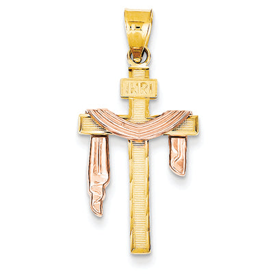 14K Gold Two-tone Diamond-cut Small Draped INRI Cross Pendant