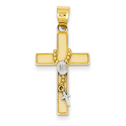 14K Gold Two-tone IHS Rosary Cross Pendant