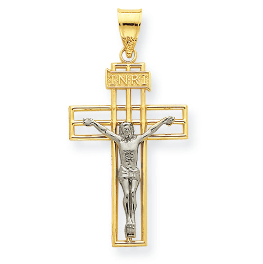 14K Gold Two-tone Large INRI Crucifix Pendant