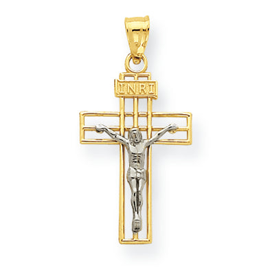 14K Gold Two-tone Small INRI Crucifix Pendant