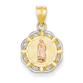 14K Gold Two-tone & Rhodium Diamond-cut Round Guadalupe Pendant