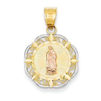 14K Gold Two-tone & Rhodium Diamond-cut Round Guadalupe Pendant