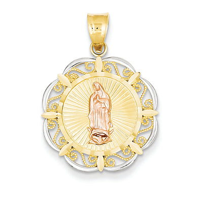 14K Gold Two-tone & Rhodium Diamond-cut  Round Guadalupe Pendant