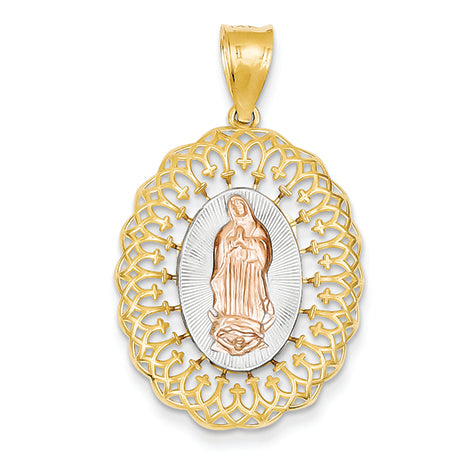 14K Gold Two-tone & Rhodium Guadalupe Oval Pendant