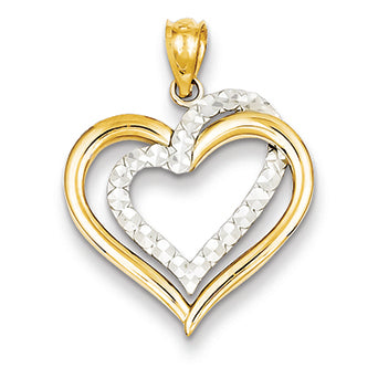 14K Gold Two-tone Diamond Cut Heart Pendant