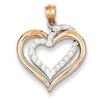 14K Gold Two-tone Diamond Cut Heart Pendant