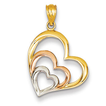 14K Gold Two-tone Rhodium Plated Hearts Pendant