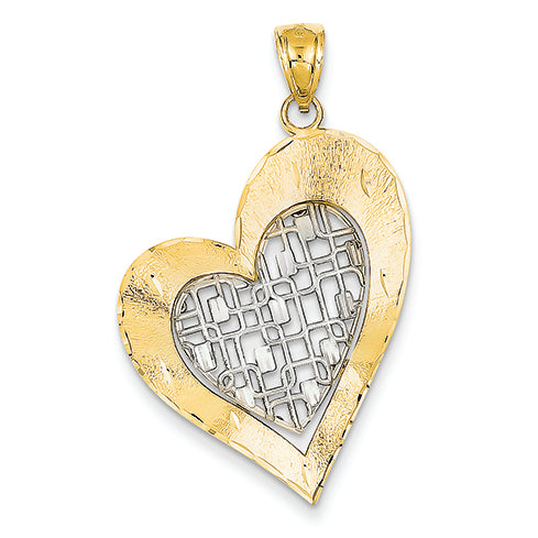 14K Gold Two-tone Diamond Cut Heart Pendant