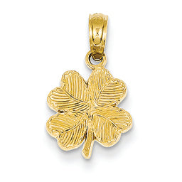 14K Gold Polished & Textured 4-Leaf Clover Pendant