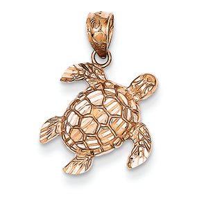 14K Gold Rose Gold Diamond Cut Turtle Pendant