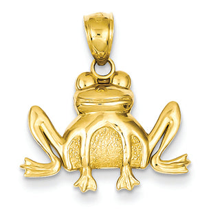 14K Gold Polished & Textured Frog Pendant