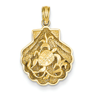 14K Gold Sea Turtle in Shell Pendant
