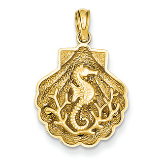 14K Gold Seahorse in Shell Pendant