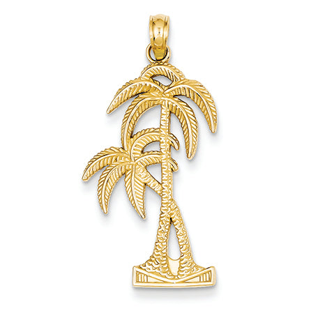 14K Gold Polished & Textured Palm Trees Pendant