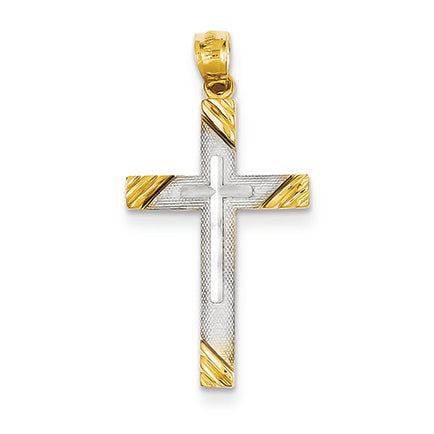 14K Gold Yellow Gold Rhodium Plated Cross Pendant