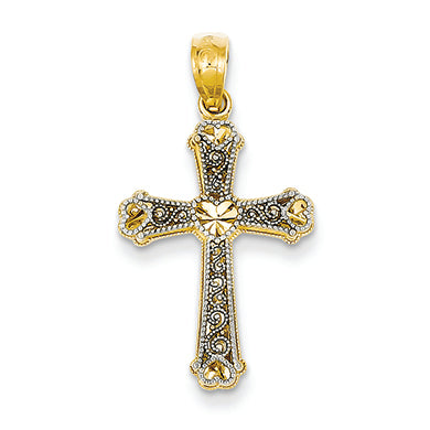 14K Gold Two-tone Estate Cross Pendant