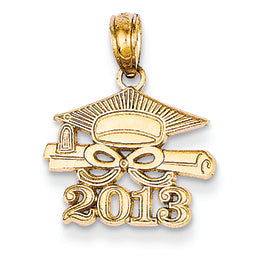 14K Gold Textured Graduation Cap & Diploma 2013 Pendant