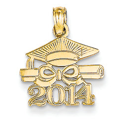 14K Gold Textured Graduation Cap & Diploma 2014 Pendant