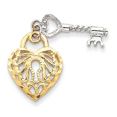 14K Gold Two-tone Heart & Key Charm
