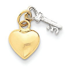 14K Gold Two-tone Heart & Key Charm