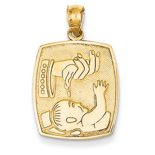 14K Gold Satin & Polished Baptism Pendant