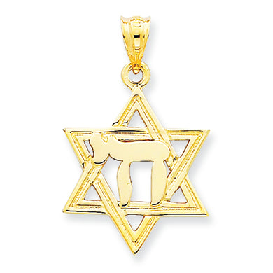 14K Gold Solid Polish Chai in Star of David Charm