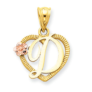 14K Gold Two-Tone Initial D in Heart Charm