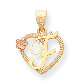 14K Gold Two-Tone Initial F in Heart Charm