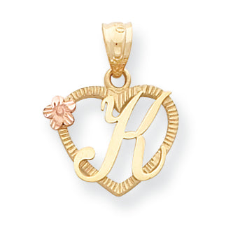 14K Gold Two-Tone Initial K in Heart Charm