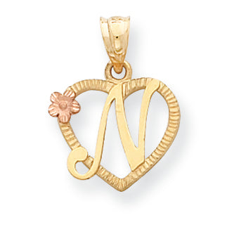14K Gold Two-Tone Initial N in Heart Charm