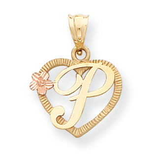 14K Gold Two-Tone Initial P in Heart Charm